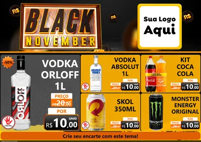 Modelo de Encarte para Encarte A4 Horizontal com o tema Black November para Distribuidora de bebidas