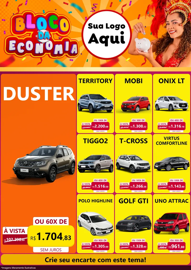 Modelo de Encarte para Encarte A4 Vertical com o tema Bloco da Economia para Concessionaria de Carros