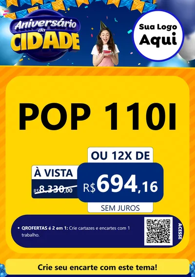 Modelo de Cartaz para Cartaz A4 Vertical com o tema Aniversário da Cidade para Concessionaria de Motos