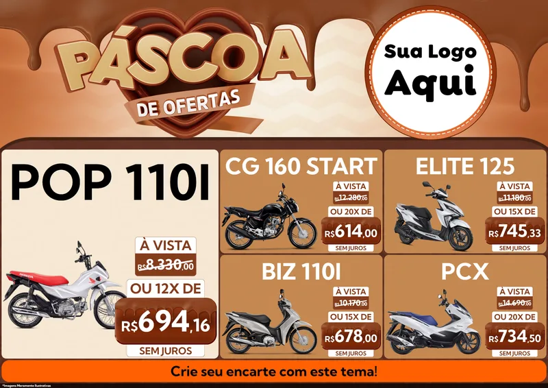 Modelo de Encarte para Encarte A4 Horizontal com o tema Páscoa de Ofertas para Concessionaria de Motos