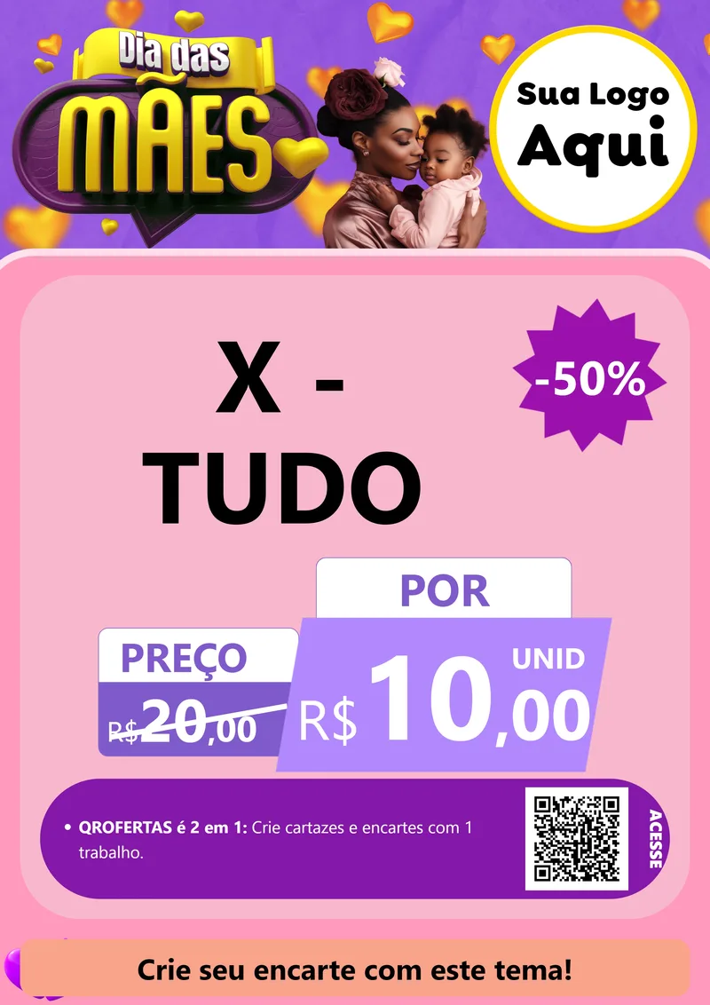 Modelo de Cartaz para Cartaz A4 Vertical com o tema Dia das Mães para Hamburgueria