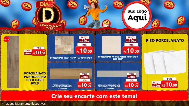 Modelo de TV para TV Horizontal com o tema Dia D - O Dia Mais Barato Do Mês para Pisos e revestimentos