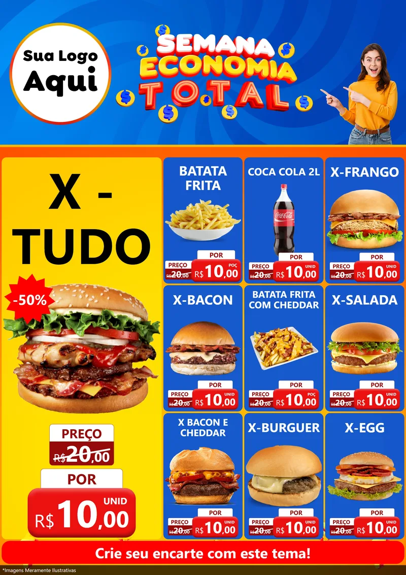 Modelo de Encarte para Encarte A4 Vertical com o tema Semana Economia Total para Hamburgueria