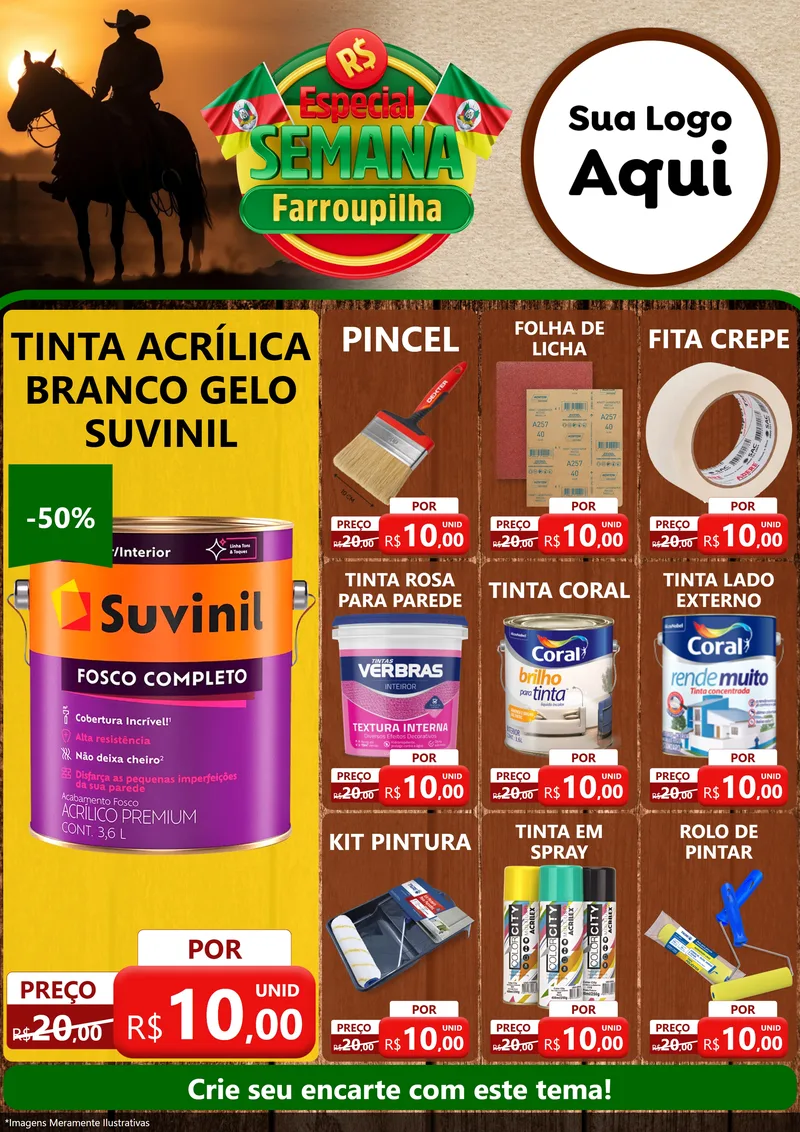 Modelo de Encarte para Encarte A4 Vertical com o tema Especial Semana Farroupilha para Tintas e Ferramentas