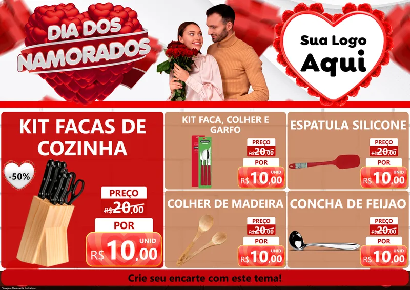 Modelo de Encarte para Encarte A4 Horizontal com o tema Dia dos Namorados para Utilidades Domésticas