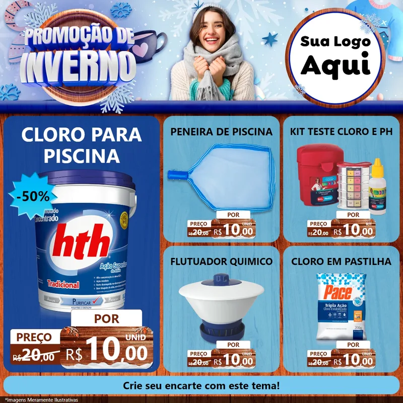 Modelo de Rede Social para Feed Facebook com o tema Promoção de Inverno para Produtos para Piscina