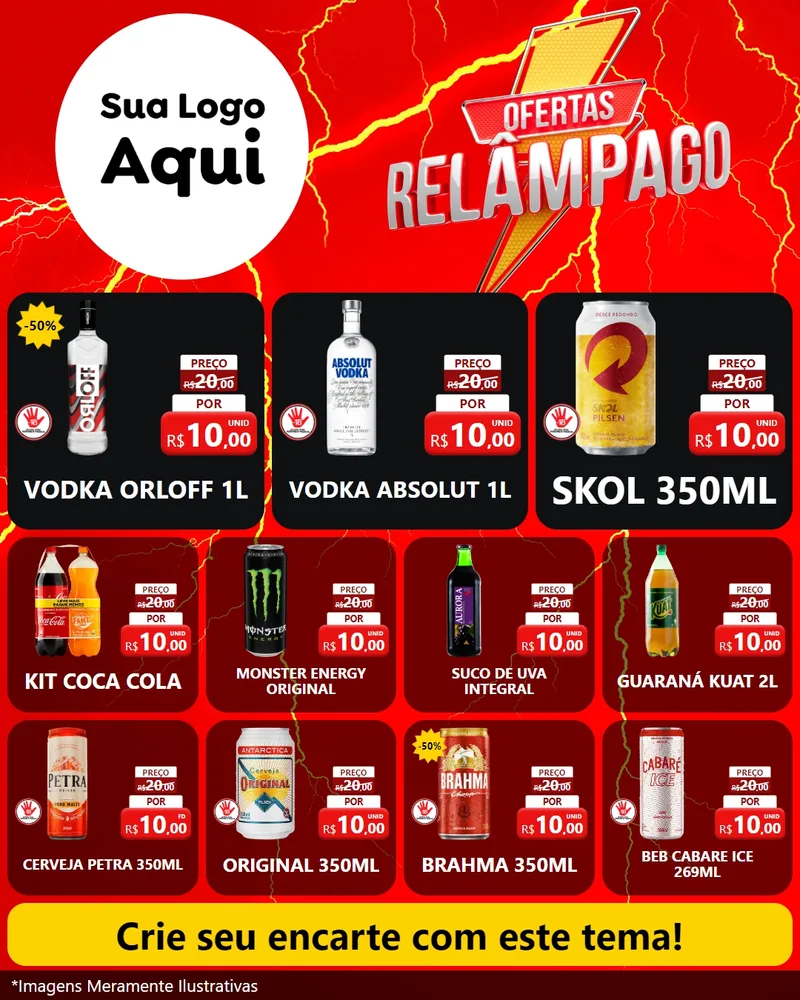 Modelo de Rede Social para Feed Instagram com o tema Ofertas Relâmpago para Distribuidora de bebidas