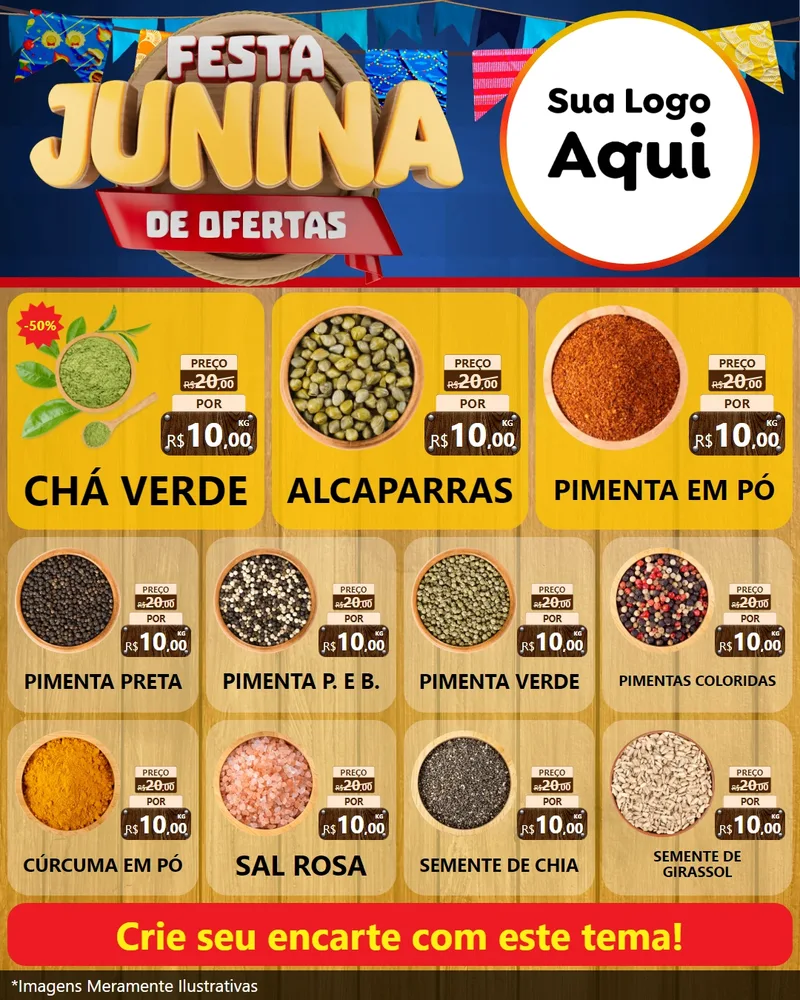 Modelo de Rede Social para Feed Instagram com o tema Festa Junina de Ofertas para Produtos Naturais