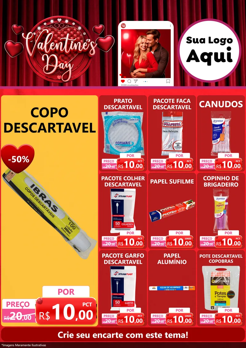 Modelo de Encarte para Encarte A4 Vertical com o tema Valentine's Day para Embalagens