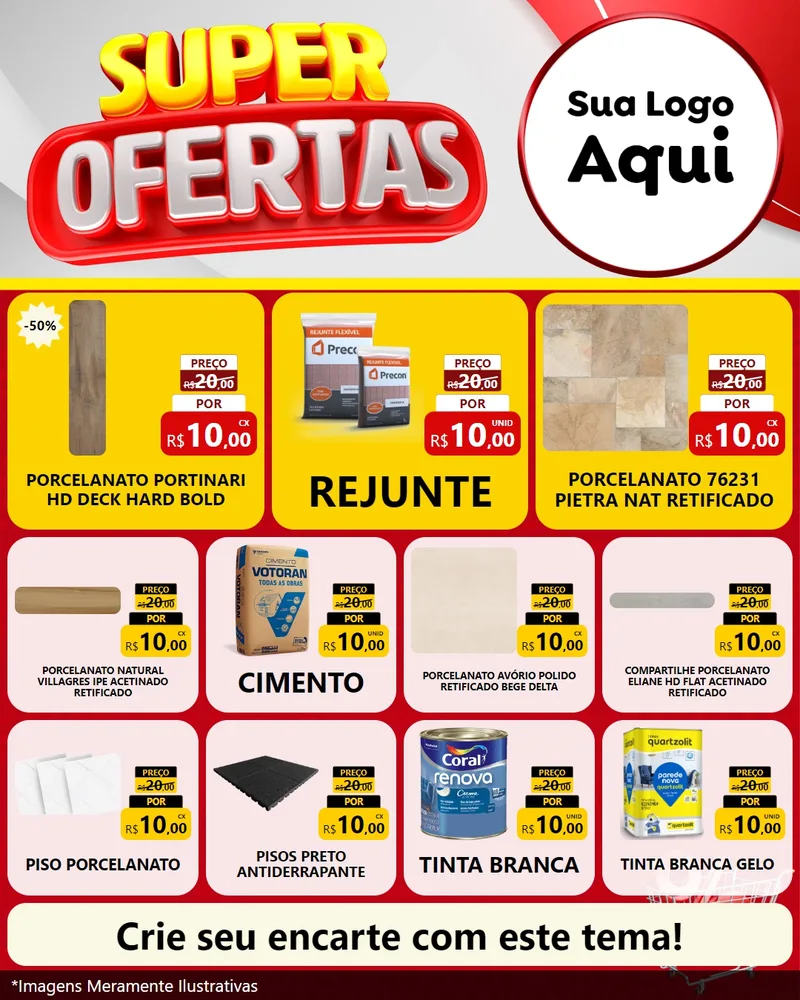 Modelo de Rede Social para Feed Instagram com o tema Super Ofertas para Pisos e revestimentos