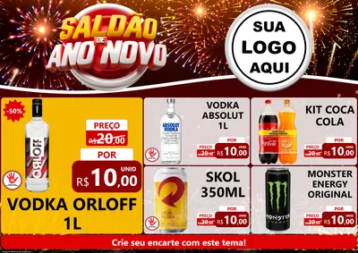 Modelo de Encarte para Encarte A4 Horizontal com o tema Saldão de Ano Novo para Distribuidora de bebidas
