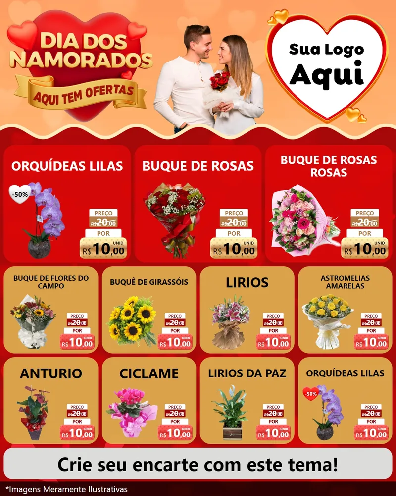 Modelo de Rede Social para Feed Instagram com o tema Dia dos Namorados - Aqui Tem Ofertas para Floricultura e jardim