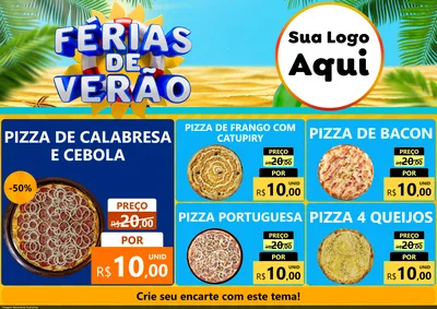 Modelo de Encarte para Encarte A4 Horizontal com o tema Férias de Verão para Pizzaria