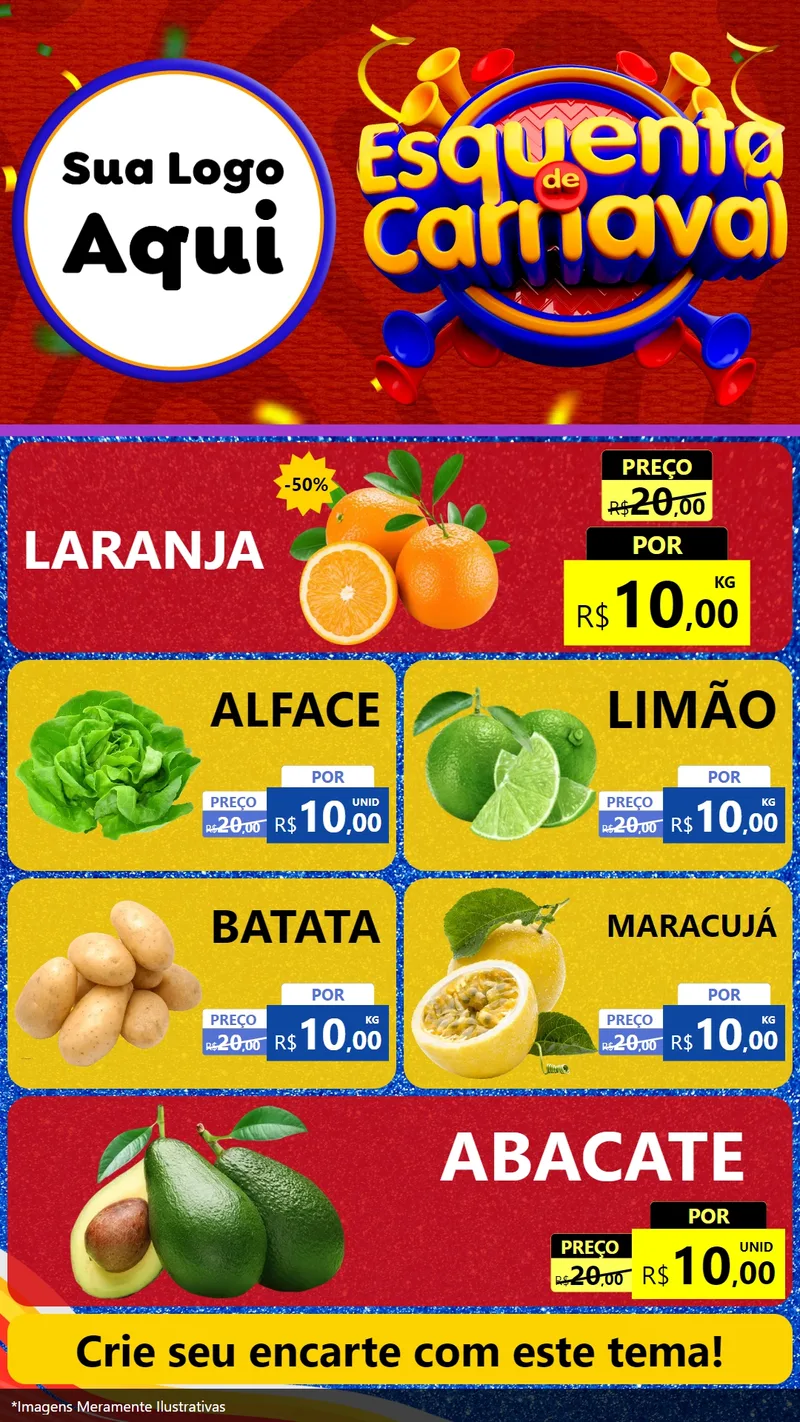 Modelo de TV para TV Vertical com o tema Esquenta de Carnaval para Hortifrúti