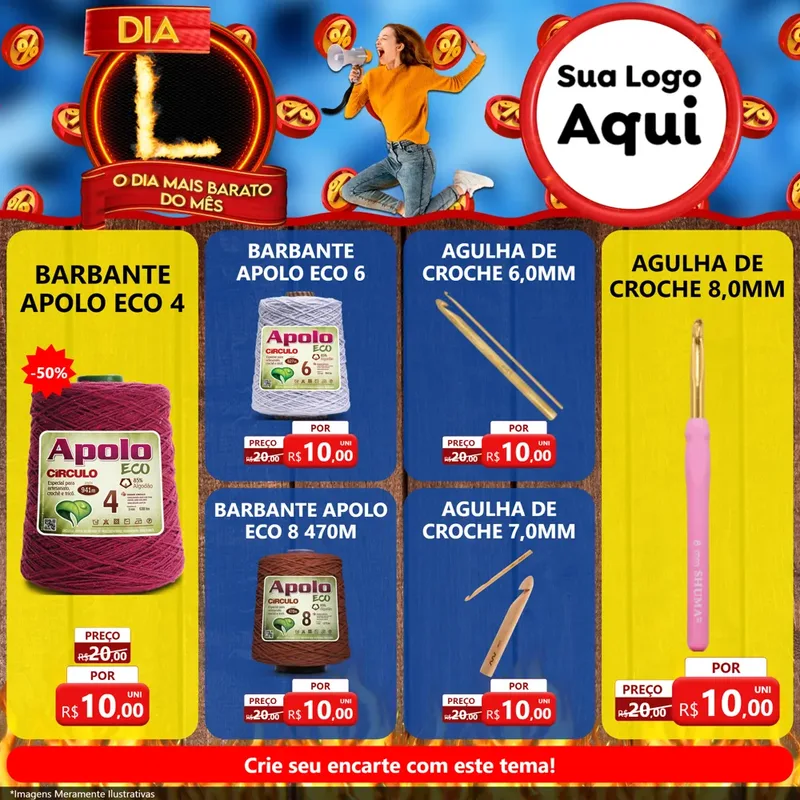 Modelo de Rede Social para Feed Facebook com o tema Dia L - O Dia Mais Barato Do Mês para Armarinho e Aviamentos