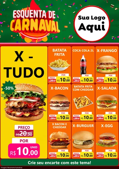 Modelo de Encarte para Encarte A4 Vertical com o tema Esquenta de Carnaval para Hamburgueria