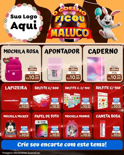 Modelo de Rede Social para Feed Instagram com o tema O Coelho Ficou Maluco - Páscoa para Papelaria