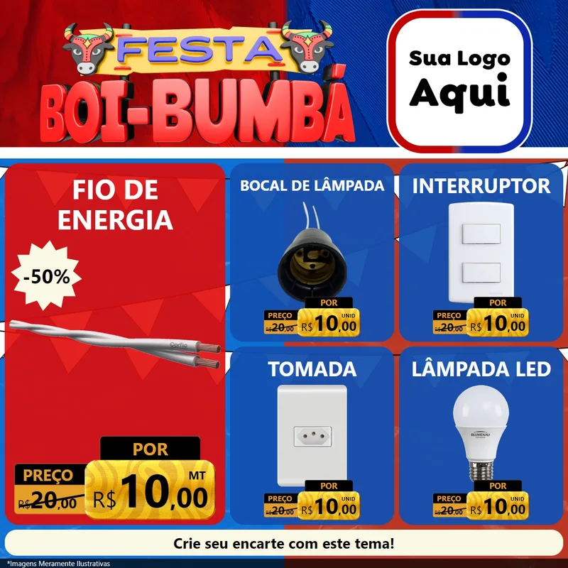 Modelo de Rede Social para Feed Facebook com o tema Festa Boi Bumbá para Materiais Elétricos