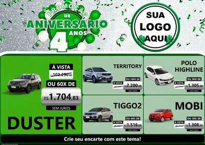 Modelo de Encarte para Encarte A4 Horizontal com o tema Promoção de Aniversário - 4 Anos para Concessionaria de Carros