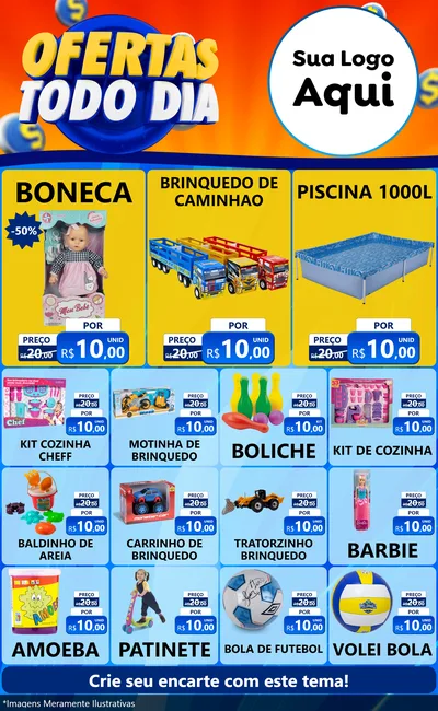 Modelo de Encarte para Encarte Grande com o tema Ofertas Todo Dia para Brinquedos