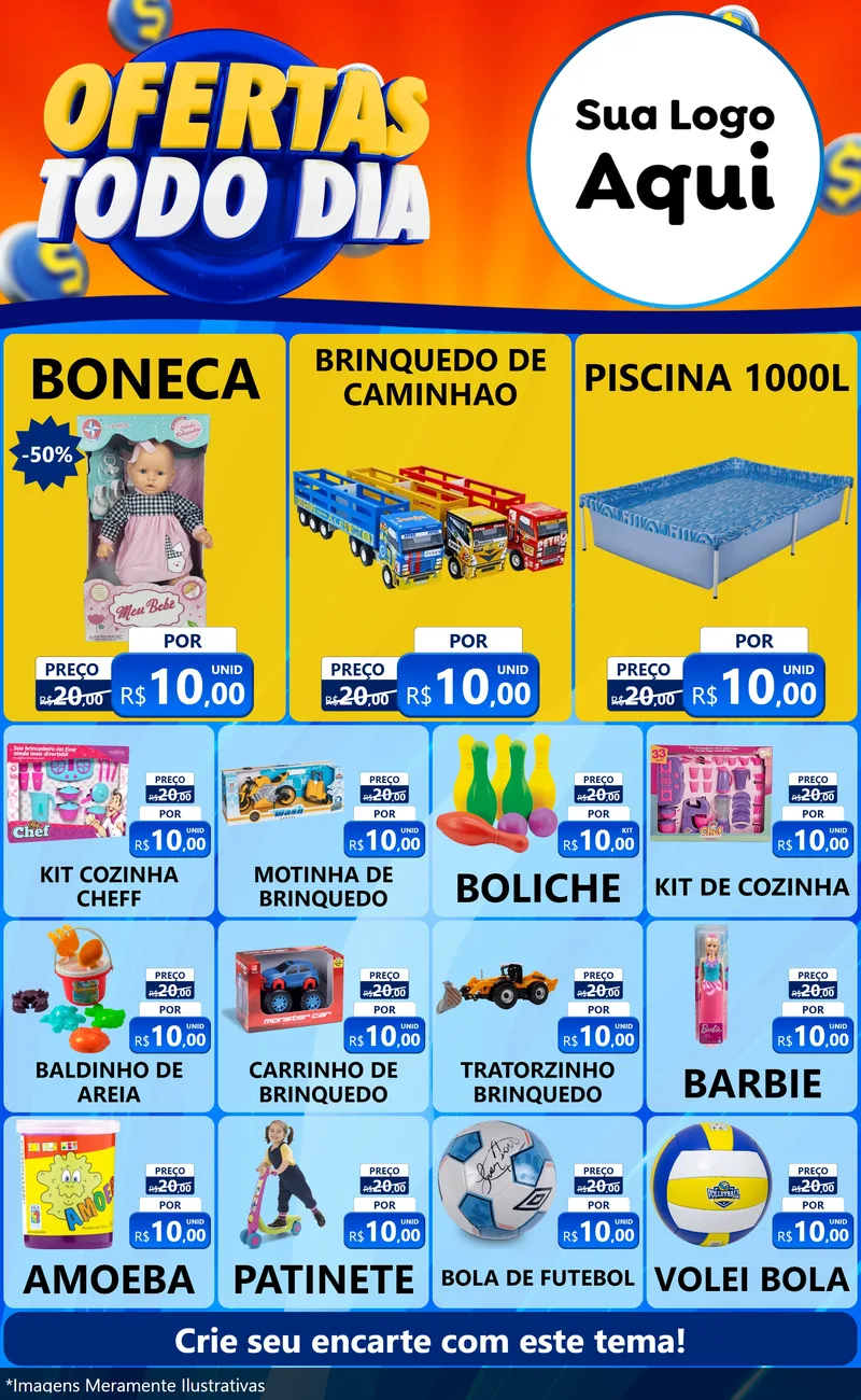 Modelo de Encarte para Encarte Grande com o tema Ofertas Todo Dia para Brinquedos