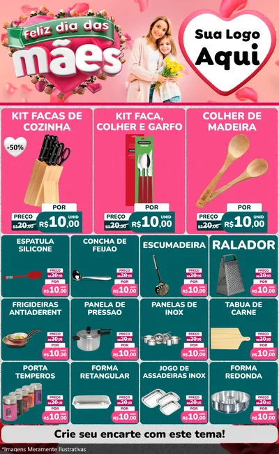 Modelo de Encarte para Encarte Grande com o tema Feliz Dia das Mães para Utilidades Domésticas