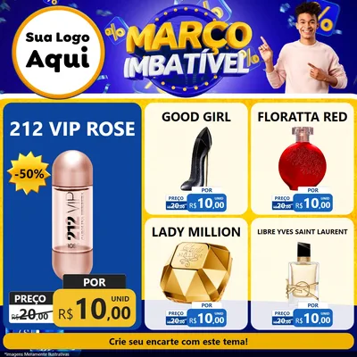 Modelo de Rede Social para Feed Facebook com o tema Março Imbatível para Perfumes