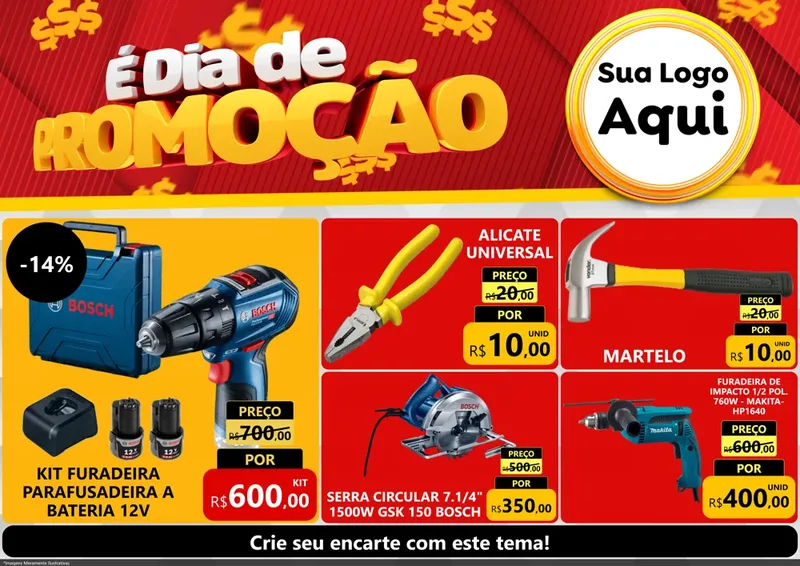 Modelo de Encarte para Encarte A4 Horizontal com o tema É Dia De Promoção para Maquinas e Ferramentas