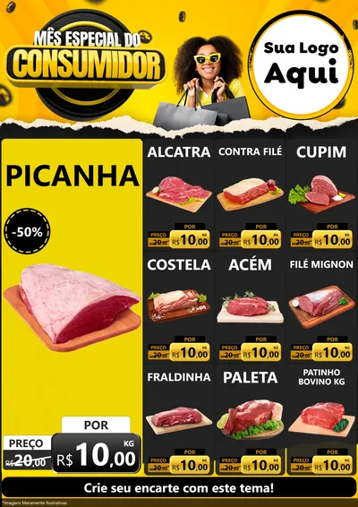 Modelo de Encarte para Encarte A4 Vertical com o tema Mês Especial do Consumidor para Açougue