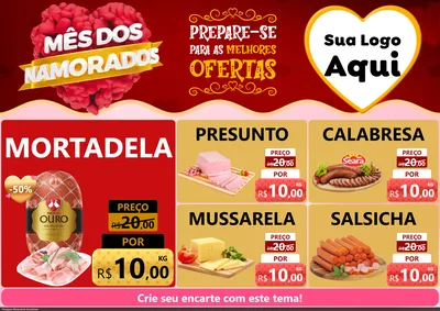 Modelo de Encarte para Encarte A4 Horizontal com o tema Mês dos Namorados para Frios e Laticínios