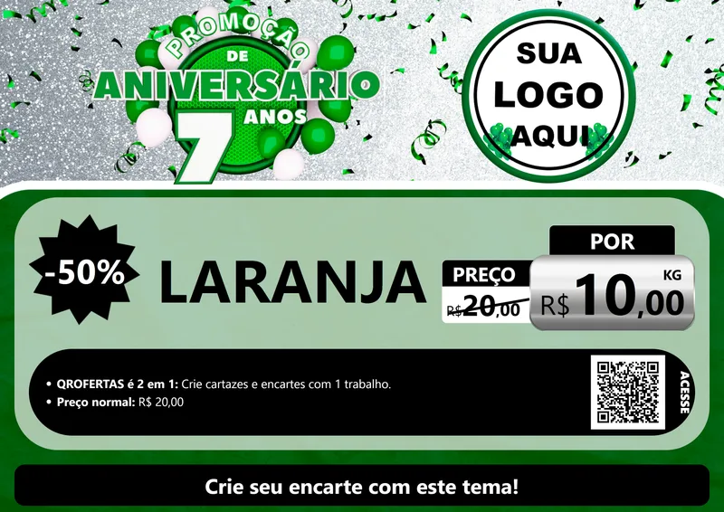 Modelo de Cartaz para Cartaz A4 Horizontal com o tema Promoção de Aniversário - 7 Anos para Hortifrúti