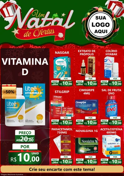 Modelo de Encarte para Encarte A4 Vertical com o tema Um Natal de Ofertas para Farmácia