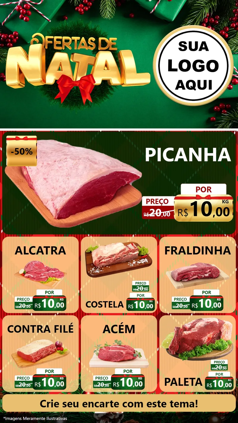 Modelo de Rede Social para Stories com o tema Ofertas de Natal para Açougue