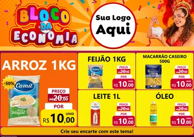 Modelo de Encarte para Encarte A4 Horizontal com o tema Bloco da Economia para Supermercado