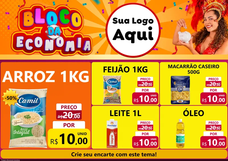 Modelo de Encarte para Encarte A4 Horizontal com o tema Bloco da Economia para Supermercado