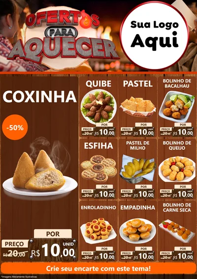 Modelo de Encarte para Encarte A4 Vertical com o tema Ofertas Para Aquecer para Salgadaria