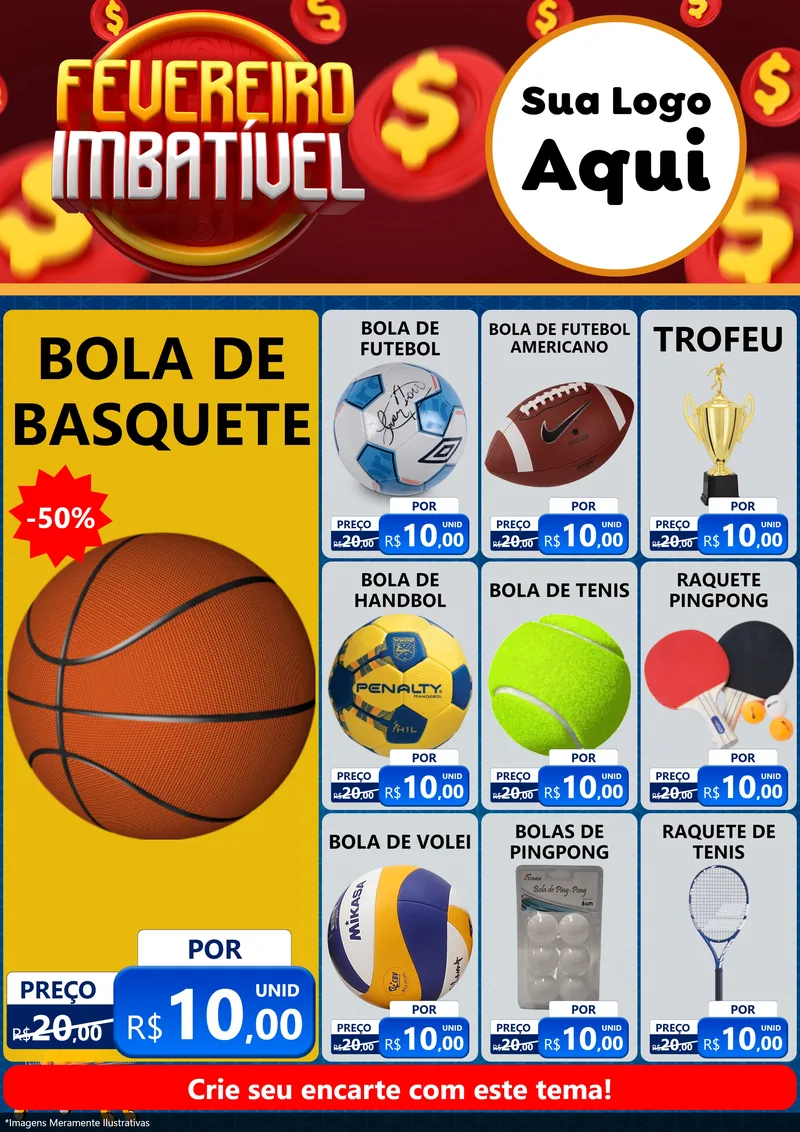 Modelo de Encarte para Encarte A4 Vertical com o tema Fevereiro Imbatível para Artigos Esportivos