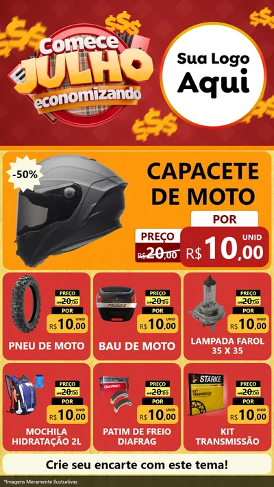 Modelo de Rede Social para Stories com o tema Comece Julho Economizando para Moto peças