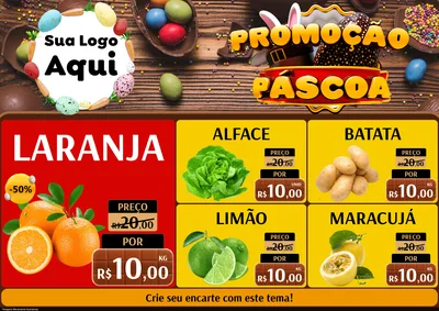 Modelo de Encarte para Encarte A4 Horizontal com o tema Promoção Páscoa para Hortifrúti