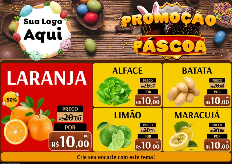 Modelo de Encarte para Encarte A4 Horizontal com o tema Promoção Páscoa para Hortifrúti