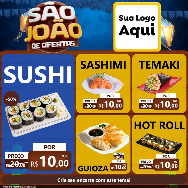 Modelo de Rede Social para Feed Facebook com o tema São João Ofertas Imbatíveis! - Junina para Comida japonesa