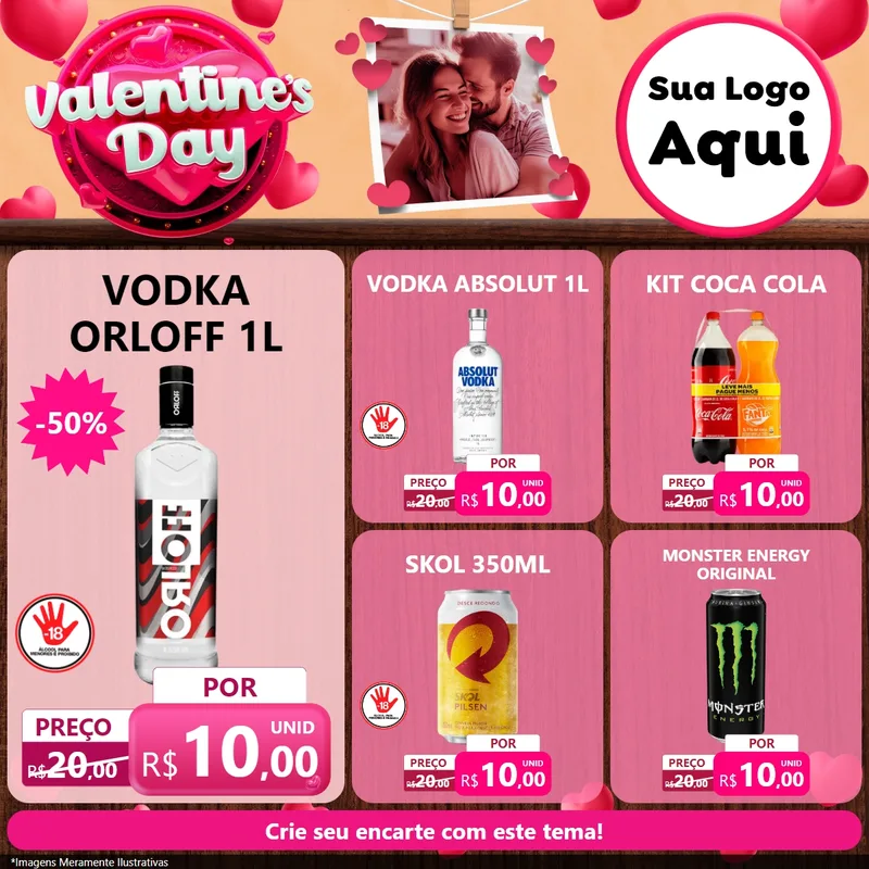 Modelo de Rede Social para Feed Facebook com o tema Valentine's Day para Distribuidora de bebidas