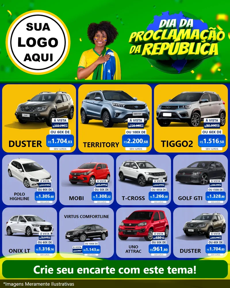 Modelo de Rede Social para Feed Instagram com o tema Dia Da Proclamação Da República para Concessionaria de Carros