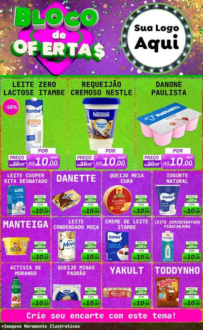 Modelo de Encarte para Encarte Grande com o tema Bloco de Ofertas para Frios e Laticínios