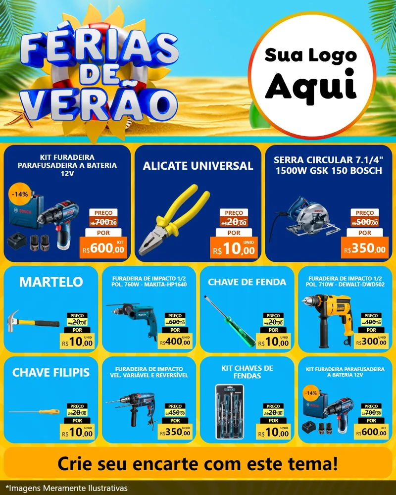 Modelo de Rede Social para Feed Instagram com o tema Férias de Verão para Maquinas e Ferramentas