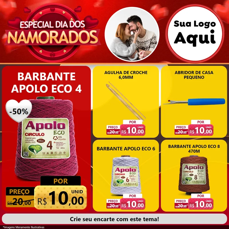 Modelo de Rede Social para Feed Facebook com o tema Especial Dia Dos Namorados para Armarinho e Aviamentos