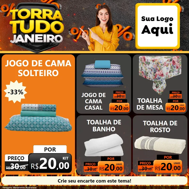 Modelo de Rede Social para Feed Facebook com o tema Torra Tudo Janeiro para Cama, Mesa e Banho