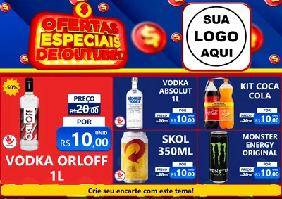 Modelo de Encarte para Encarte A4 Horizontal com o tema Ofertas Especiais de Outubro para Distribuidora de bebidas