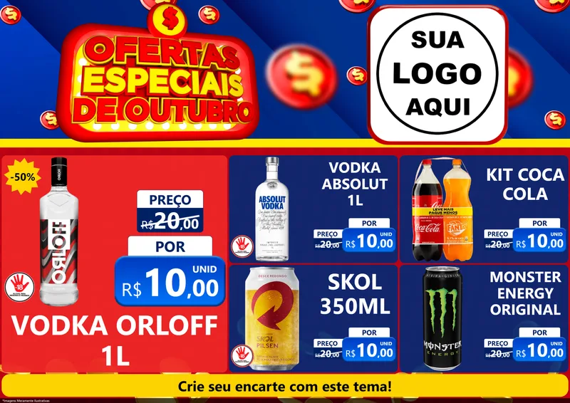 Modelo de Encarte para Encarte A4 Horizontal com o tema Ofertas Especiais de Outubro para Distribuidora de bebidas