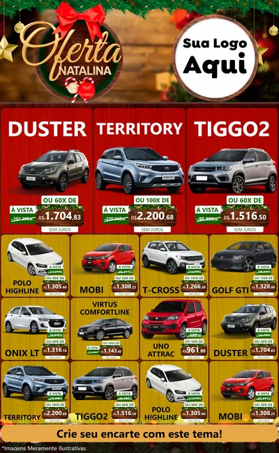 Modelo de Encarte para Encarte Grande com o tema Ofertas Natalina para Concessionaria de Carros